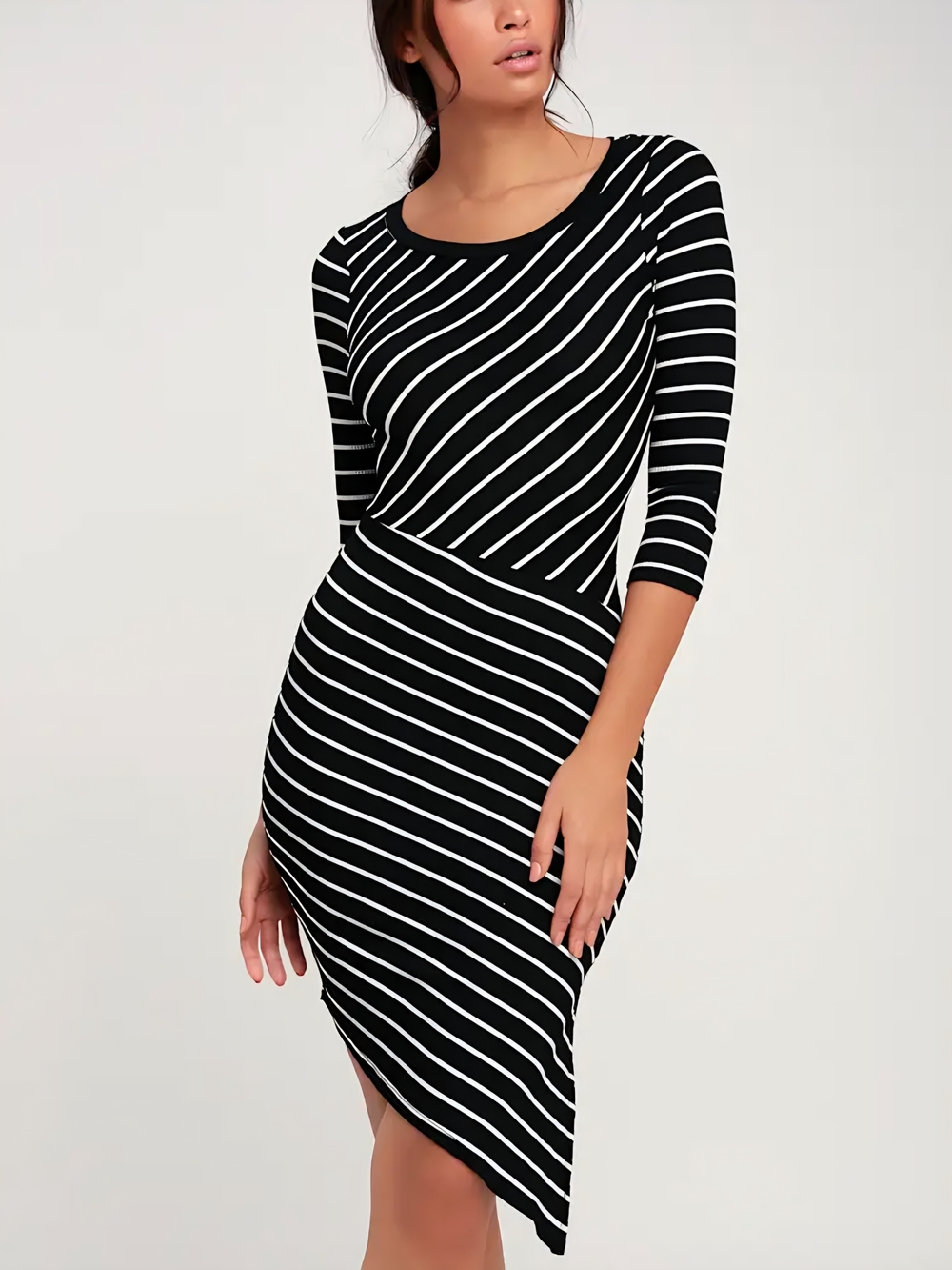 Lulus -Stripe It Rich- Striped Knit Bodycon Dress - MEDIUM